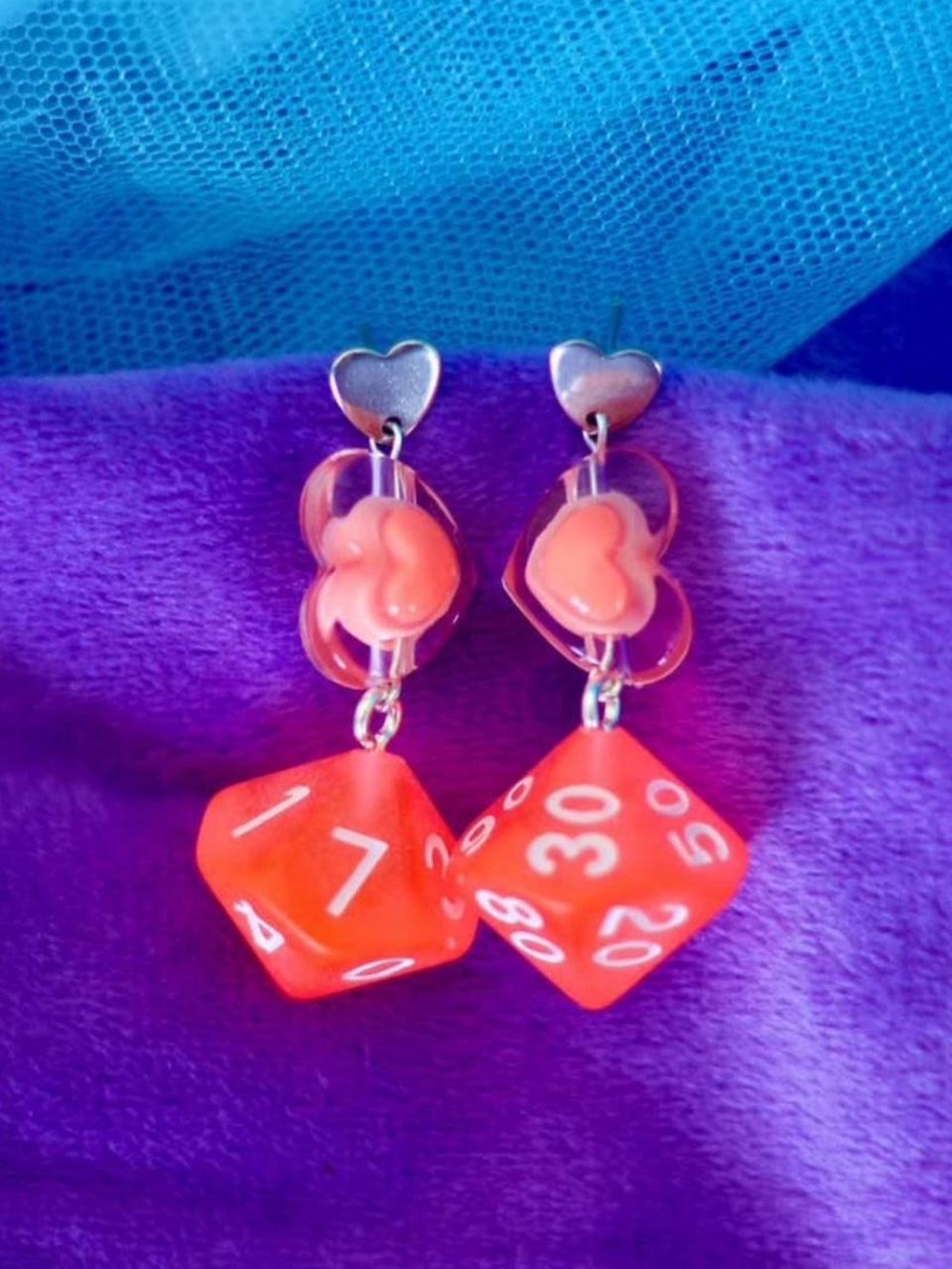 Orange Heart DnD Earrings Dice Earrings Dungeons and Dragons accessory RPG gift